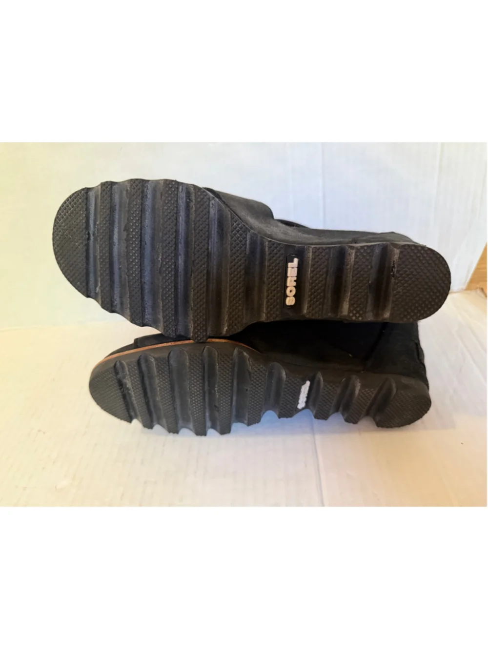 Sorel Joanie II Black Leather Ankle Strap Wedge Sandals Women’s Size 7